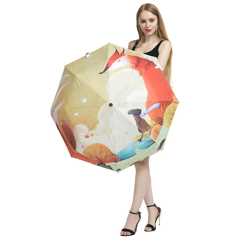 Маленький зонт танцевальные зонты милая лисица мультяшная иллюстрация три