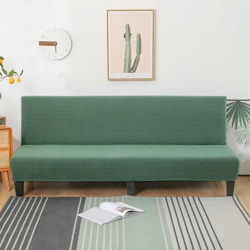 

Elastic Corn Fleece Sofa Bed Cover Without Armrest Solid Color Stretch Armless Couch Cover Bedspread Folding Sofa Slipcover