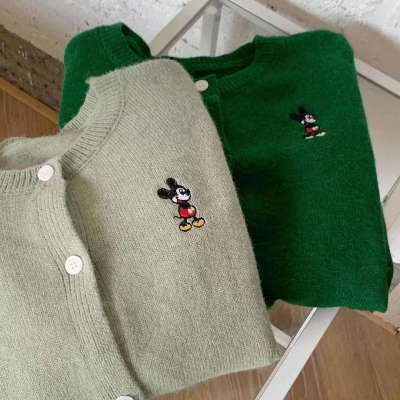 

Disney Fashion Women's Coat Cartoon Mickey Mouse Pattern Single-breasted Cardigan Jacket Spring Autumn Loose And Lazy Knit Top