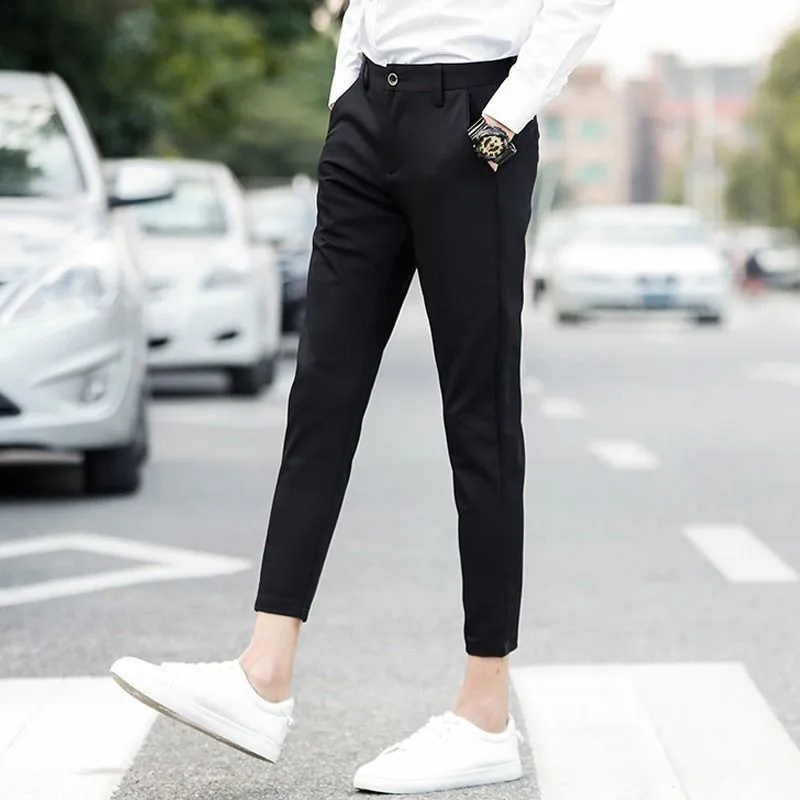 Осенние укороченные брюки мужские повседневные узкие с небольшими штанинами