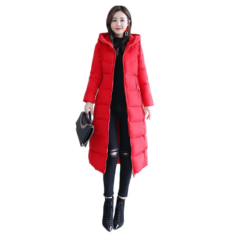 Женское зимнее пальто черная длинная свободная парка с капюшоном новинка 2018