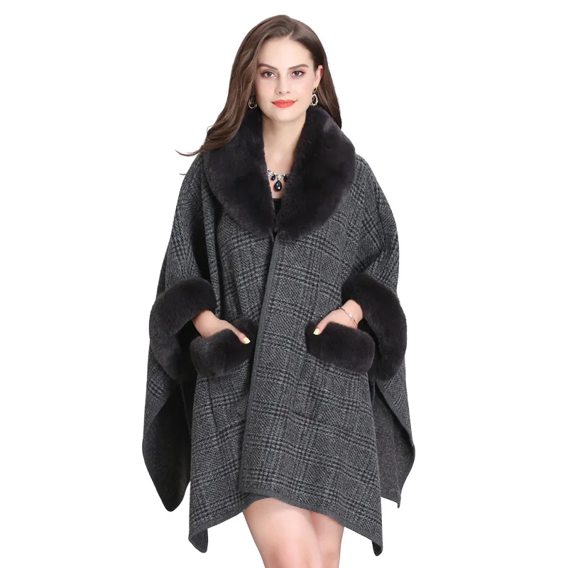 Пончо и накидки для женщин 2019 Рождественская мода длинный рукав воротник из