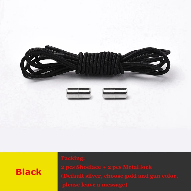 Черный Elastic Shoelaces Round No Tie Shoe Laces Metal Capsule Children Adult Shoe lace Leisure Sneakers Quick Lazy laces Unisex 1 Pair - Цвет: Черный