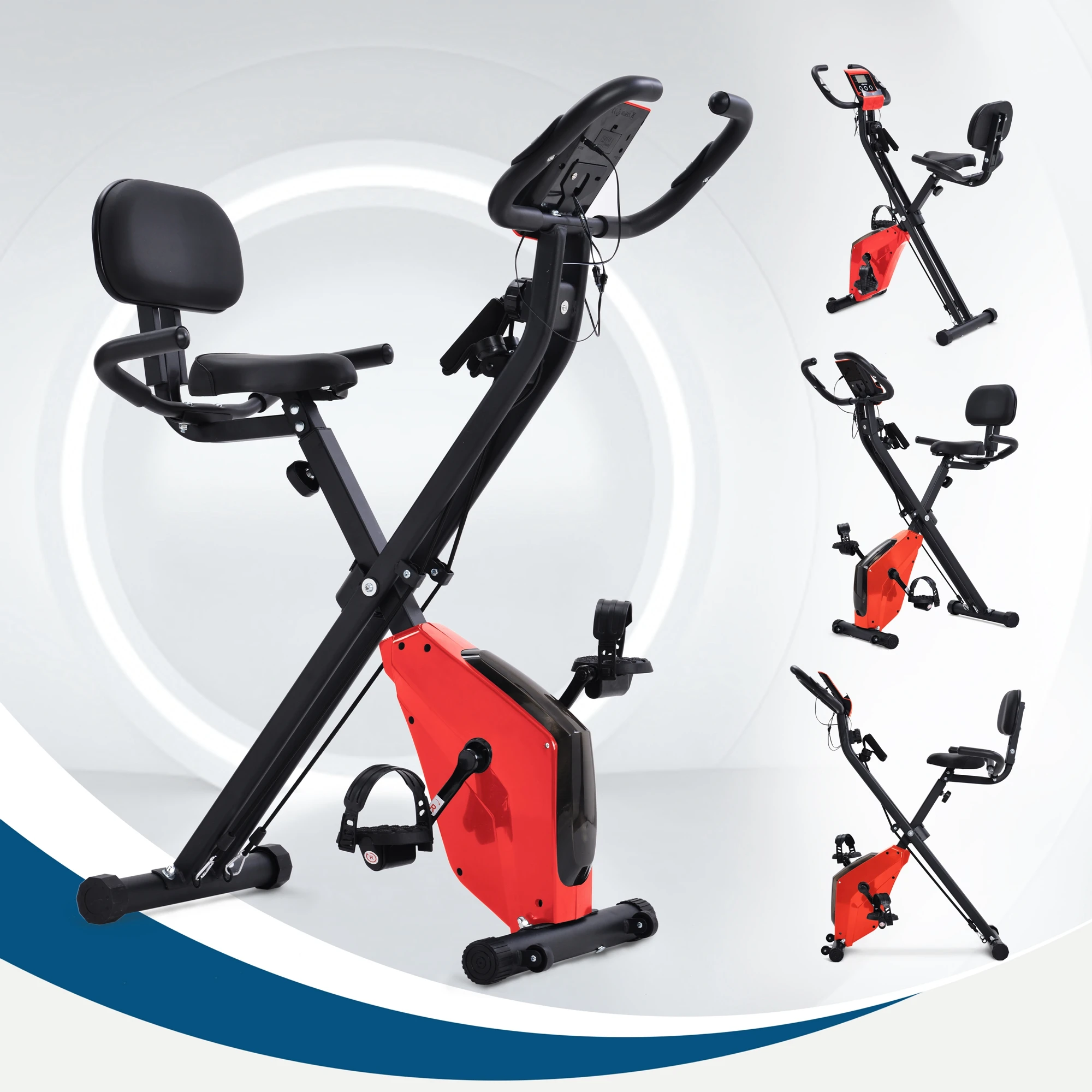 

X-Bike Heimtrainer mit Pulssensoren, Fitnessrad für Heimtrainer, gepolsterter Sitz und Rückenlehne, Tiffany blau / rot / schwarz