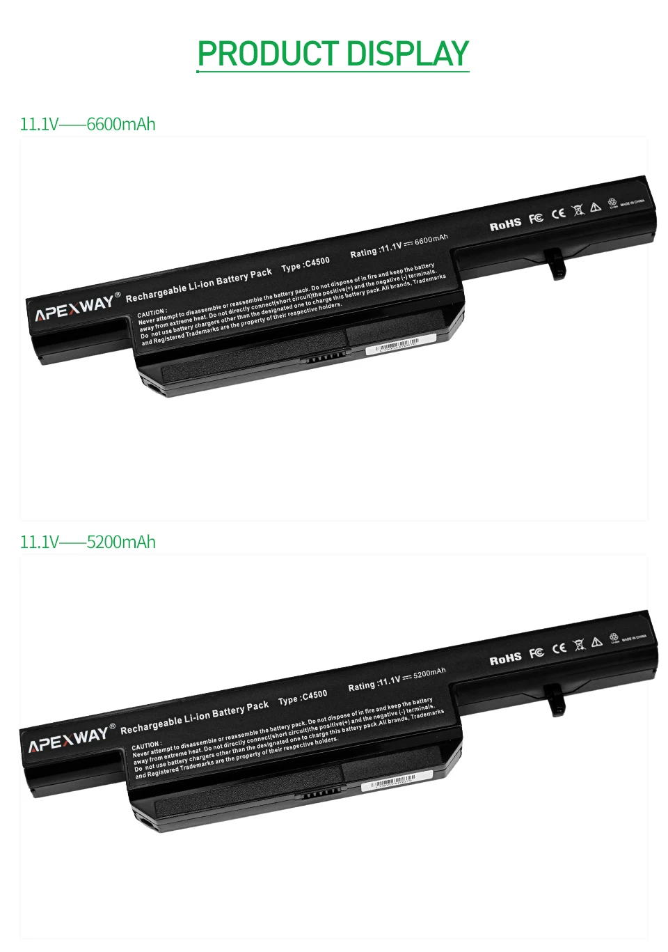 ApexWay 11,1 V аккумулятор ноутбука C4500BAT-6 c4500bat 6 для CLEVO C4100 C4500 C4500Q B4100M B4105 B5130M W150 W170HN A6-87-C480S-4P4