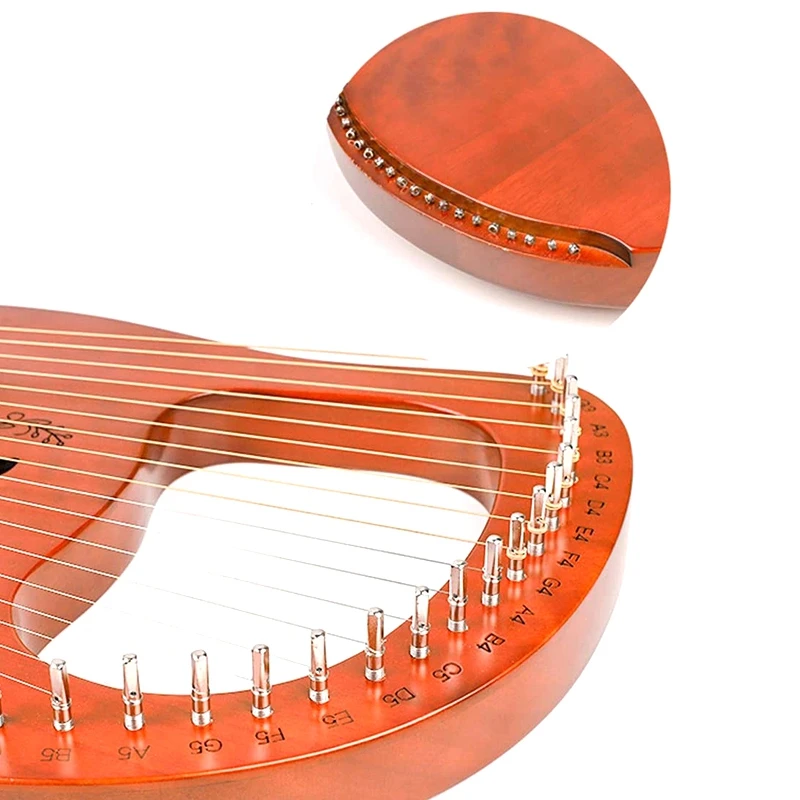 

16 Metal String Lyre Harp Heptachord Solidwood Mahogany Lye Harp with Tuning Wrench for Music Lovers Beginner Kids Adult
