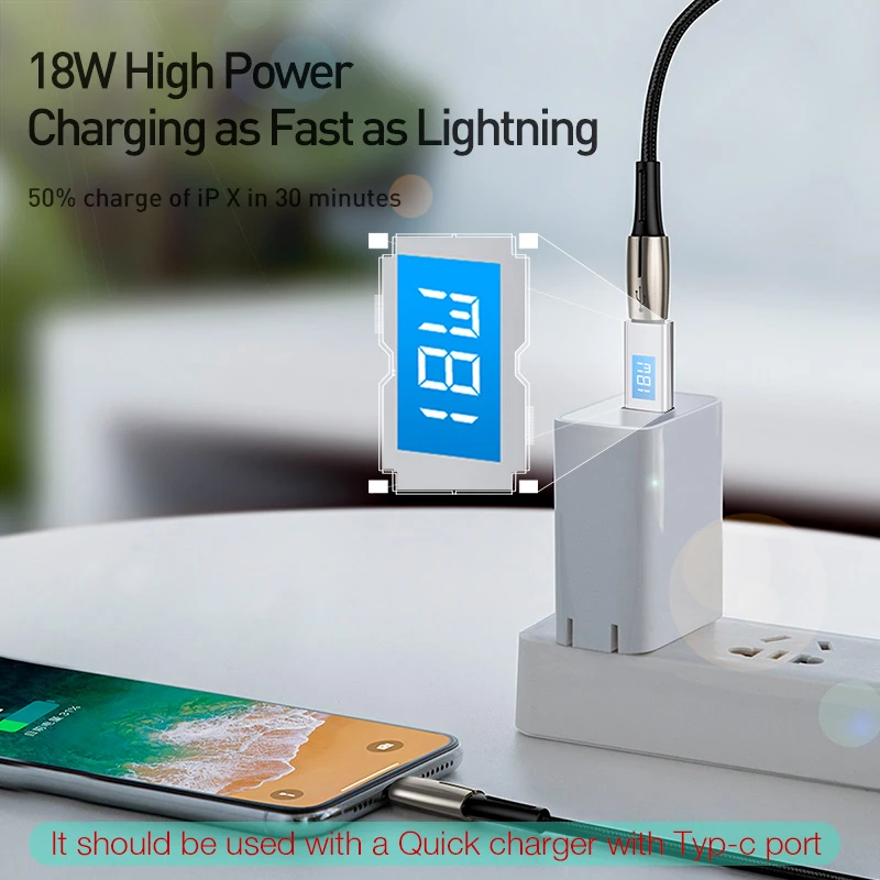 Baseus 18 Вт usb type C к usb-кабелю для iPhone XS Max XR X 8 Plus PD кабель для быстрой зарядки кабель для быстрой передачи данных кабель USB
