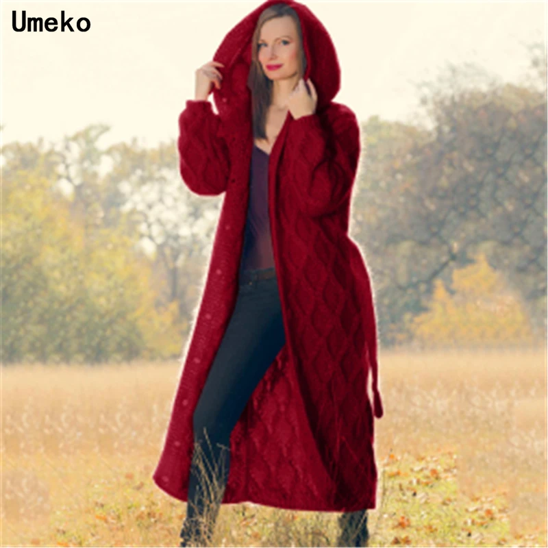 Элегантный женский вязаный кардиган Umeko зимний плотный теплый длинный с