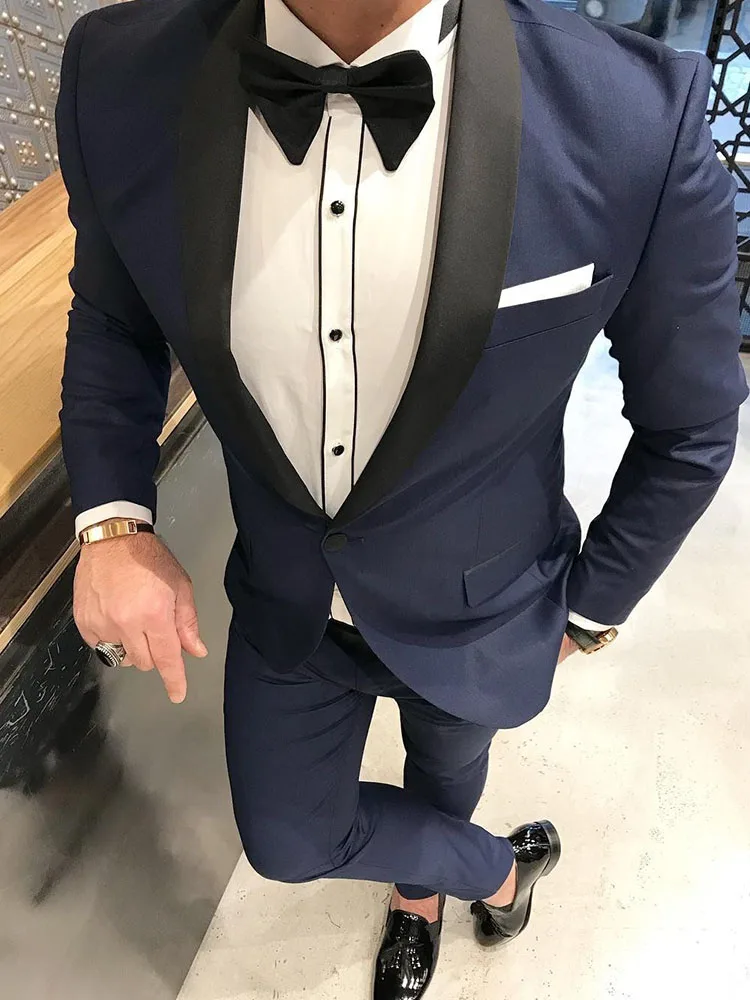 

ANNIEBRITNEY Navy 2 Piece Slim Fit Men Formal Suit Tailor Made Groom Wedding Tuxedo 2 Piece Prom Wedding Business Men Suit Set
