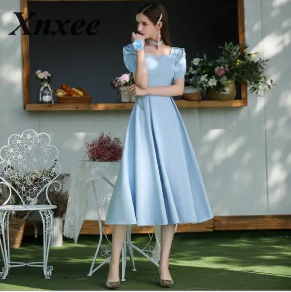 

Elegant Dresses Xnxee Long A-line Ruffle 2020 Bridesmaid For Wedding Party Guest Dress Xnxee