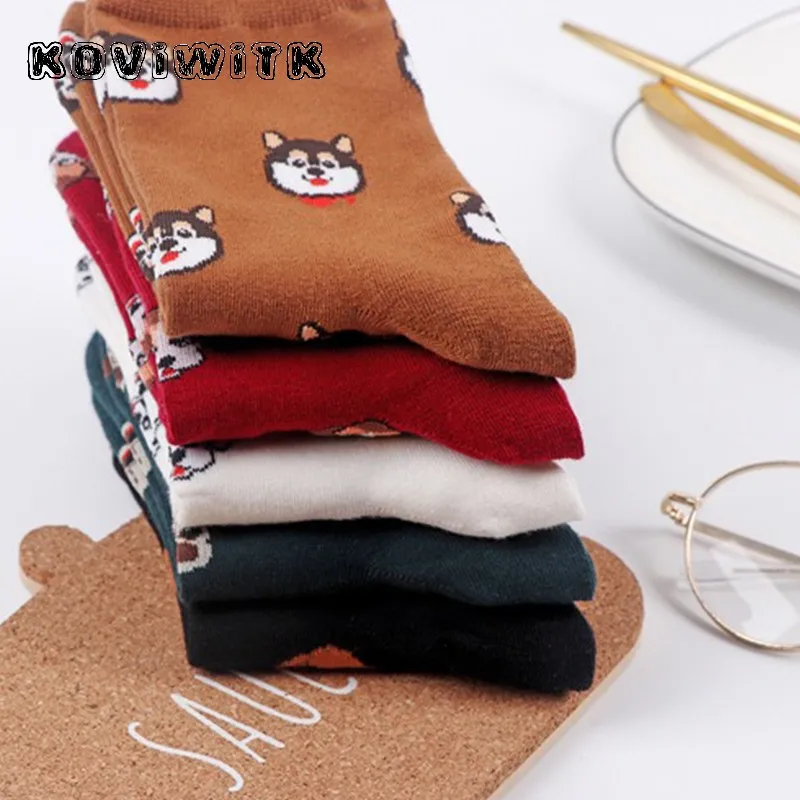 Носки женские зимние с принтом собаки хлопок рисунком пуделя далматинца