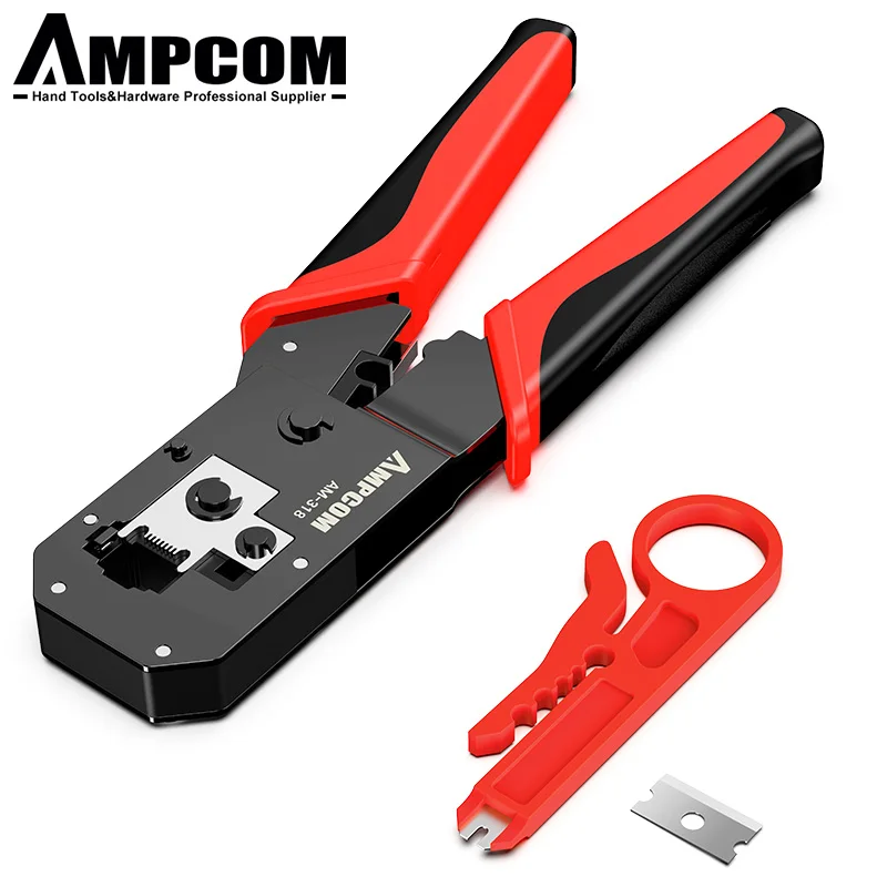 AMPCOM Ratcheting Rj45/RJ11 Crimp Tool 8P/RJ45 6P/RJ12 RJ11 Cat5e Cat6 Crimping Rj45 Crimper Cut Clamp Strip | Инструменты