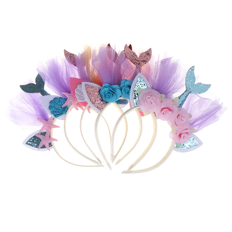 

1PCS Mermaid Party Crown Headband Party Mermaid Tail Hat Photo Props For Girl 1st Birthday Mermaid Hair Accessories