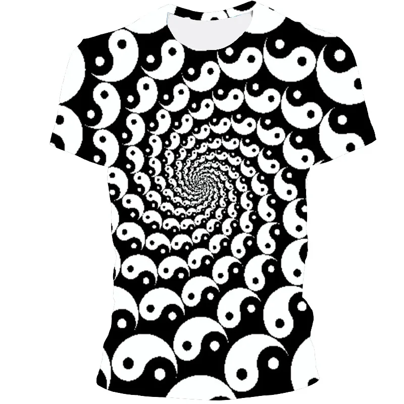 

2021 new space-time tunnel T-shirt creative vortex line 3D printing T-shirt casual novel colorful round neck short-sleeved top