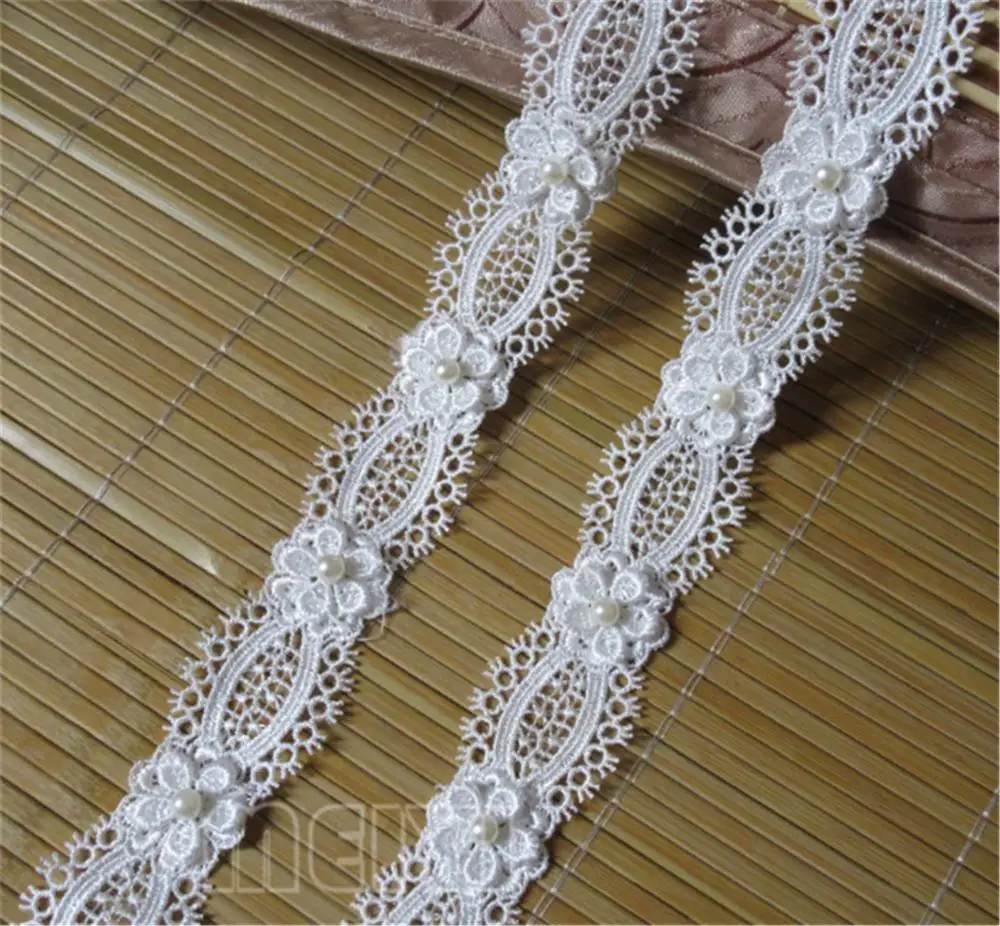 Растворимая полиэфирная жемчужная Цветочная вышитая ткань 1yd кружевная отделка