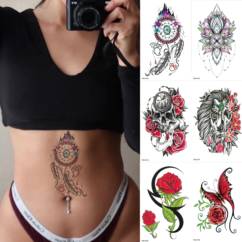 

Waterproof Temporary Tattoo Sticker Butterfly Unicorn Dreamcatcher Flash Tattoos Flower Body Art Arm Water Transfer Fake Tatoo