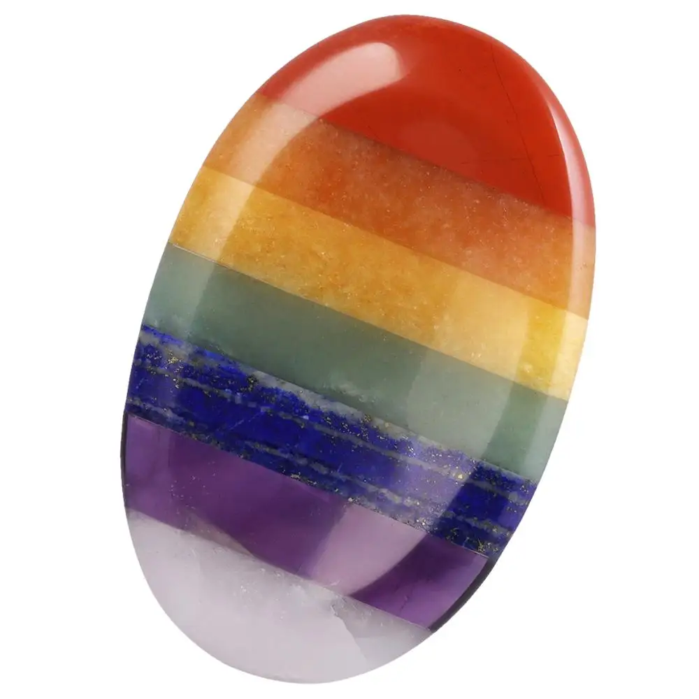 

TUMBEELLUWA 7 Chakra Crystal Gemstone Oval Thumb Worry Stone for Anxiety,Chakra Healing Pocket Palm Stones Therapy Geometry