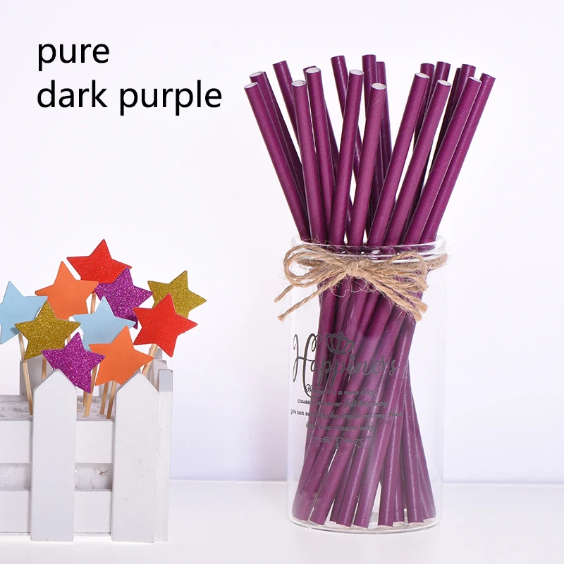 dark purple 25 шт. бумажные соломинки, Топпер для торта, для детей, для мальчиков, с днем рождения, для вечеринки, Декор, детский душ, свадебные принадлежности, одноразовая трубочка для питья - Цвет: dark purple
