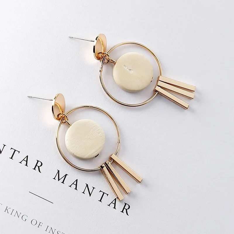 Простые серьги в Корейском стиле геометрические белые деревянные матовые