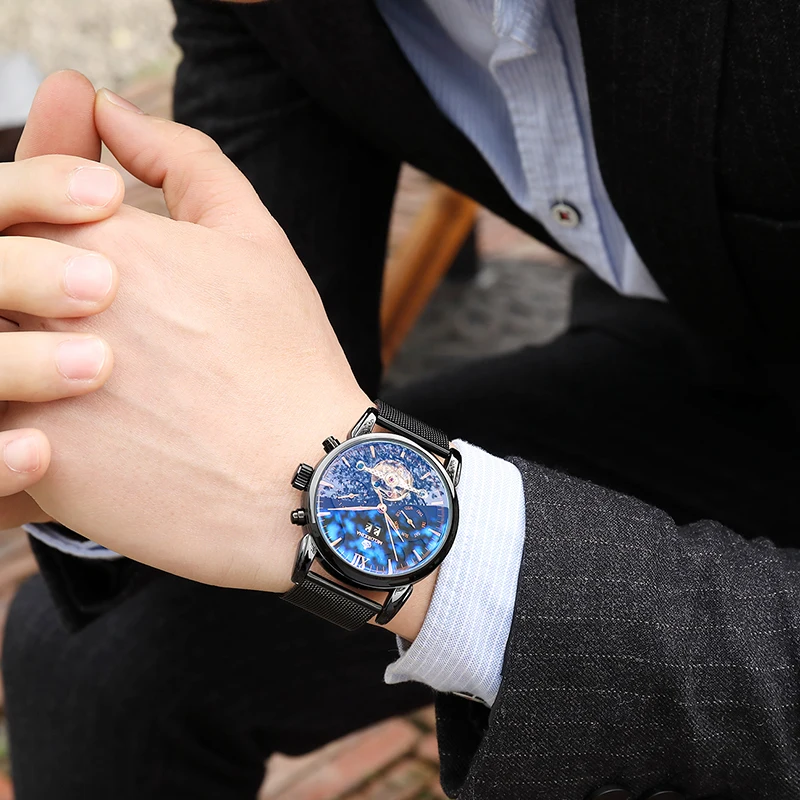 ORKINA 2019 классический дизайн розовое золото корпус сетка мужские часы на ремне Топ