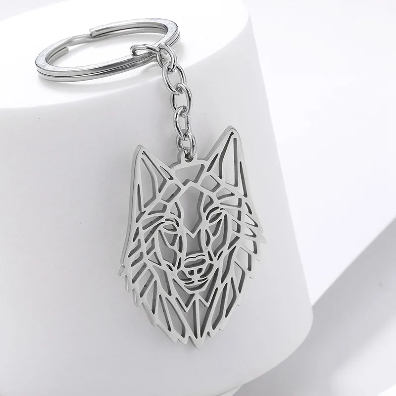 

Keychain Gift Women Men Fashion Hollow Out Wolf Animal Head Pendant Charm
