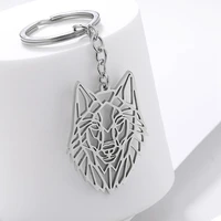 keychain gift women men fashion hollow out wolf animal head pendant charm
