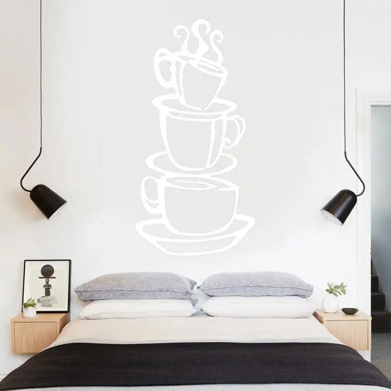 Room Decor Coffee Cup Home Decoration Wall Sticker Art Decals Elegant White Background Removable Waterproof Bedroom | Дом и сад