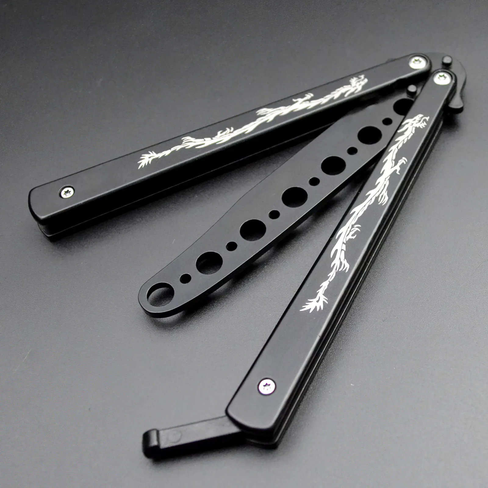 

Butterfly Knife Comb Stainless Steel Practice Training Foldable Comb Outdoor Camping Practice Comb Hairdressing Styling Tool