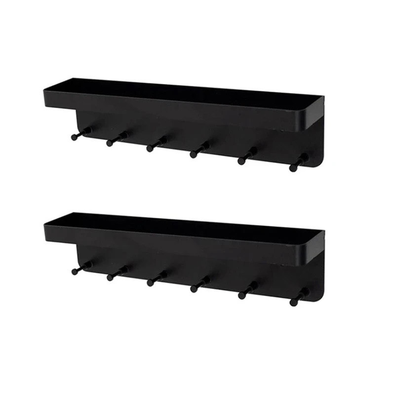 

2 Pcs Key Holder With Shelf,Wall Key Board 6 Hooks,Self-Adhesive Key Rack,Key Storage For Living Room,Bathroom,Etc