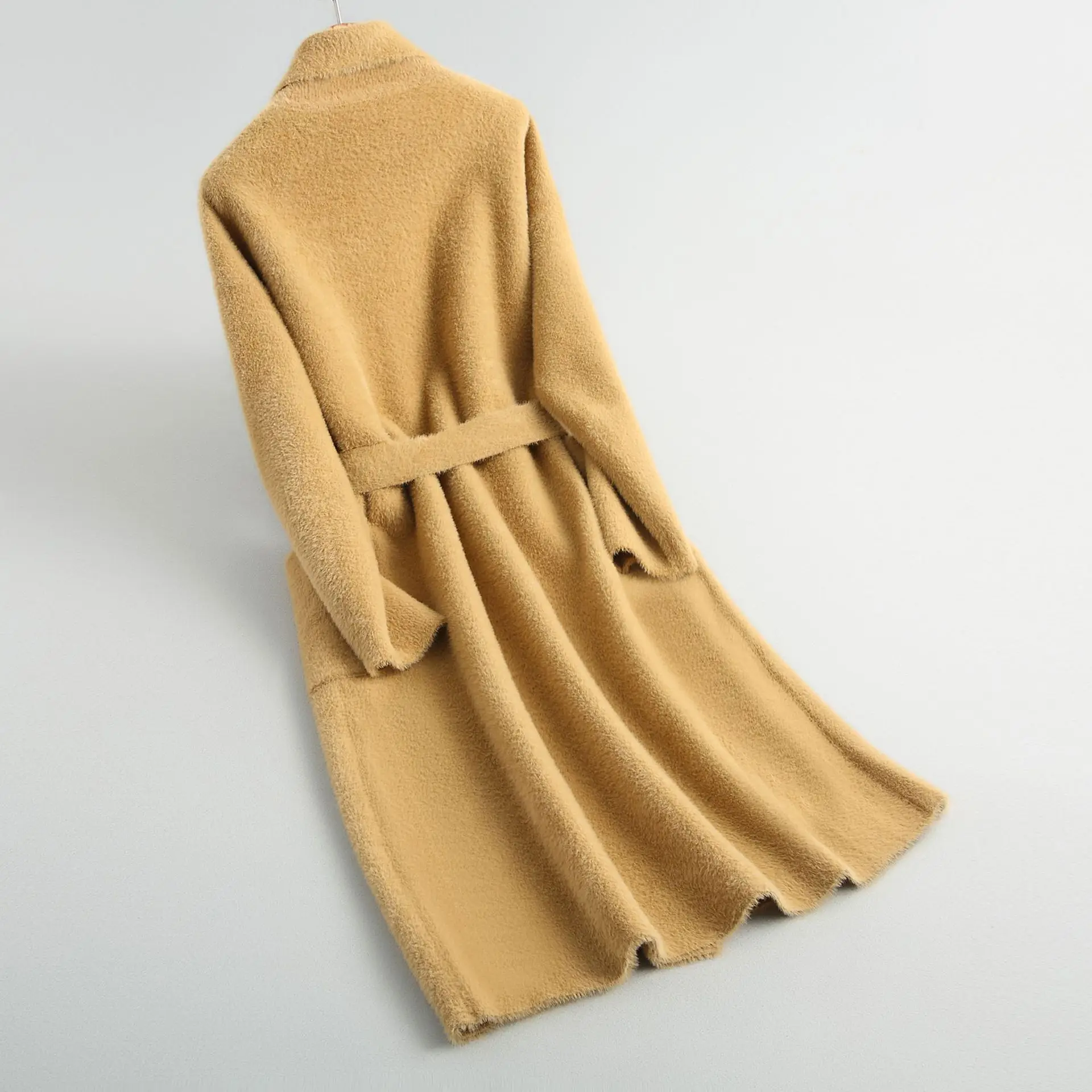 New Imitation Mink Velvet Long Sleeve Suit Collar Minimalist Style Coat Adjustable Waist