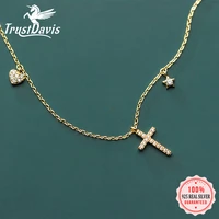 trustdavis womens fashion 925 sterling silver dazzling cz cross heart star pendant short necklace for women girls gift ds2485