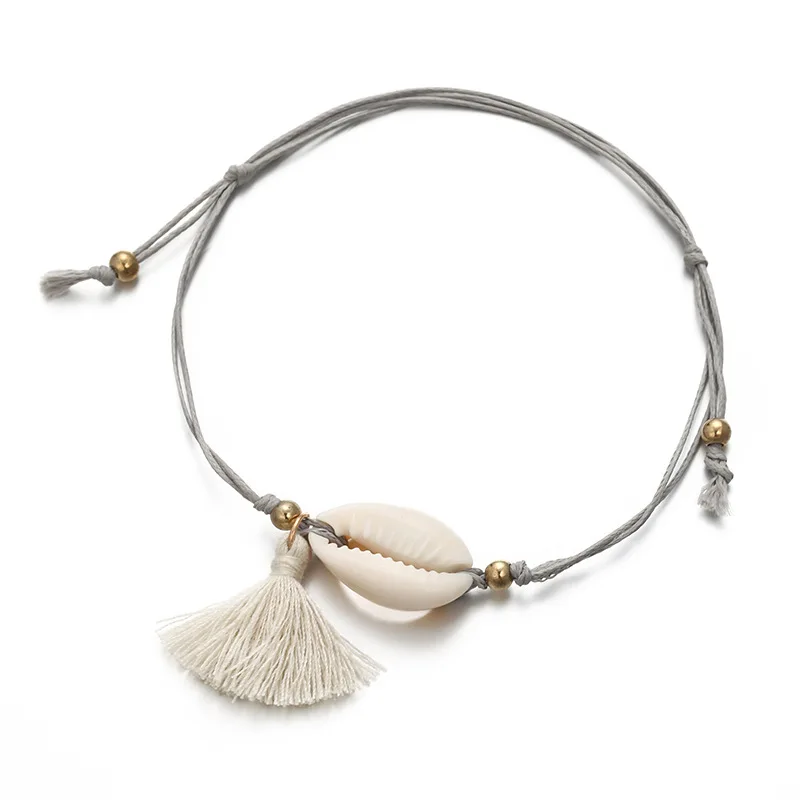 

Fashion casual shell tassel Bracelet European and American simple fashion metal bead cotton rope woven Bracelet Anklet