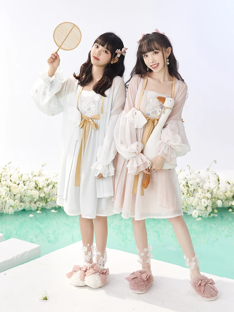

National style bow embroidered coat skin-friendly suspenders pajamas