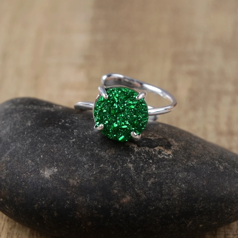 Кольцо с драгоценными камнями 10 мм круглое регулируемое натуральным агатом |