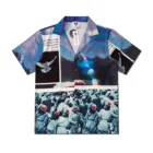 Новинка лета 2022, мужская рубашка с принтом фигуры, модная крутая тонкая свободная пляжная гавайская рубашка Харадзюку с отворотами и коротким рукавом для влюбленных, белая