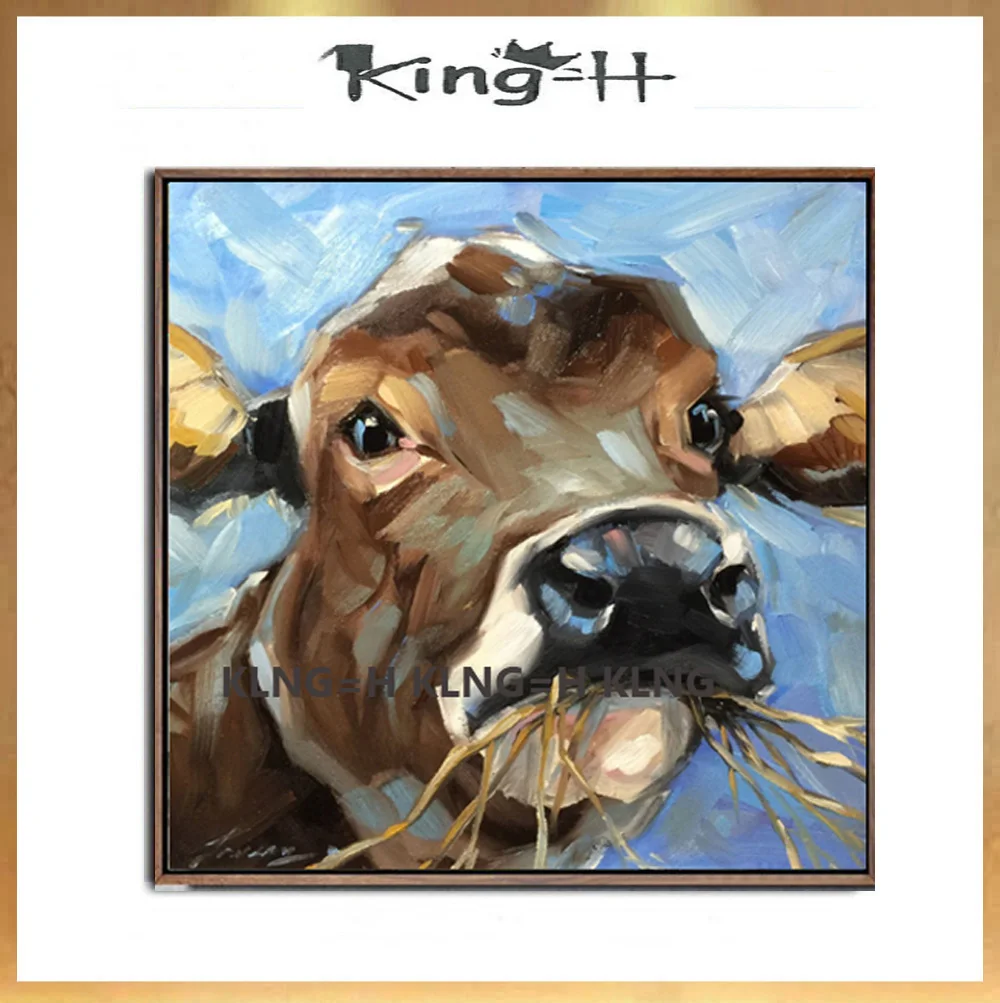 Современное искусство 100% ручная роспись с животным маслом картины коровы на