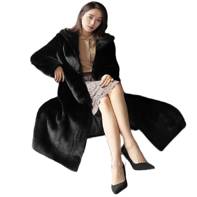 

Manteau femme hiver fashion 2021 fur coat imitation mink fur coat tidy fur coat female new long hooded suede fur faux fur coat