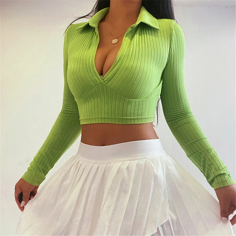 Женский трикотажный свитер с V-образным вырезом ярких цветов | Женская одежда