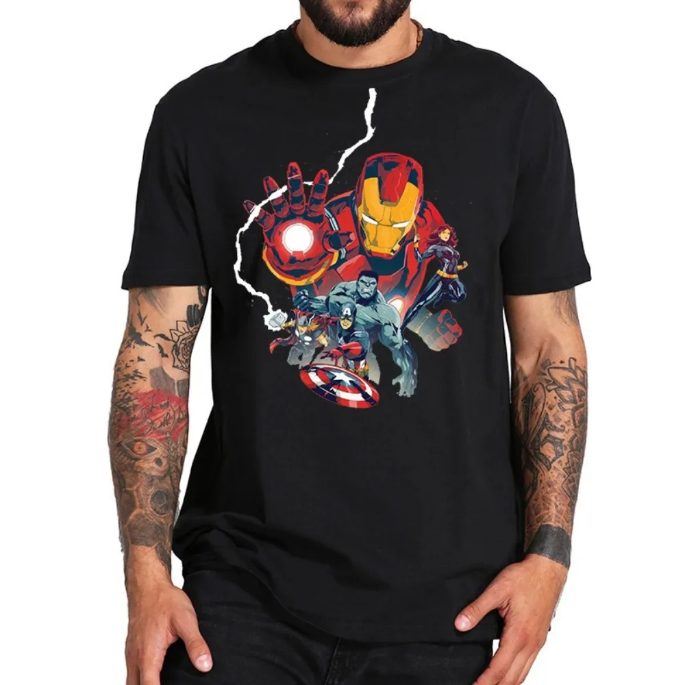 Marvel Men's Summer Cotton Print Iron Man Energy Ball Short Sleeve Cool Avengers Movie Casual Harajuku Street Men's Fashion Top plain t shirts