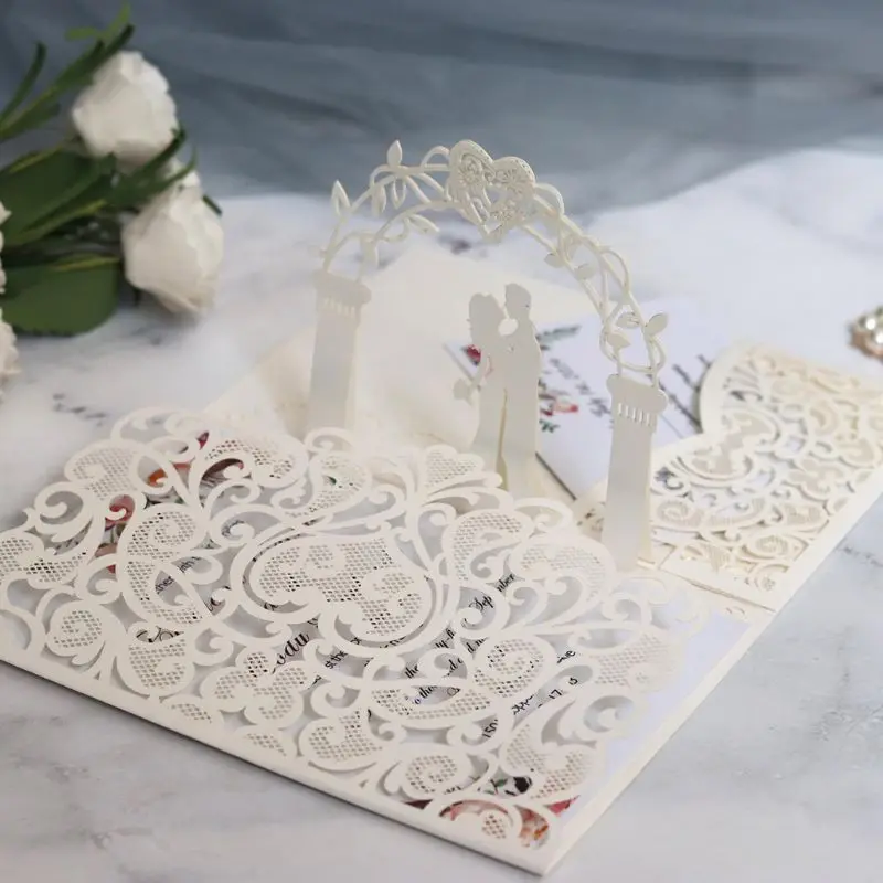 

10pcs Laser Cut Hollow Heart Shape Wedding Invitations Card Greeting card Engagement Party Supplies