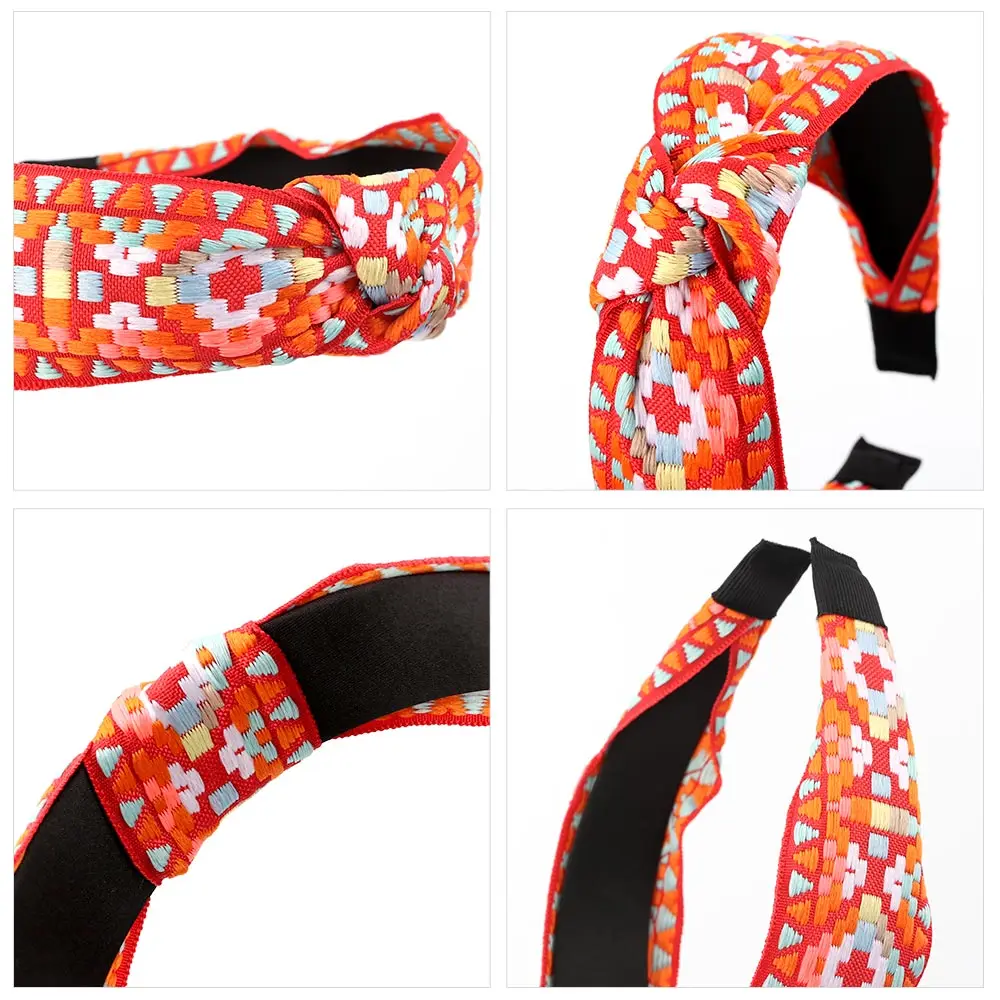 

Retro Embroidery Weaving Headband Ethnic Style Plaid Headwear Hairbands for Women Girls Hair Hoop Accessories