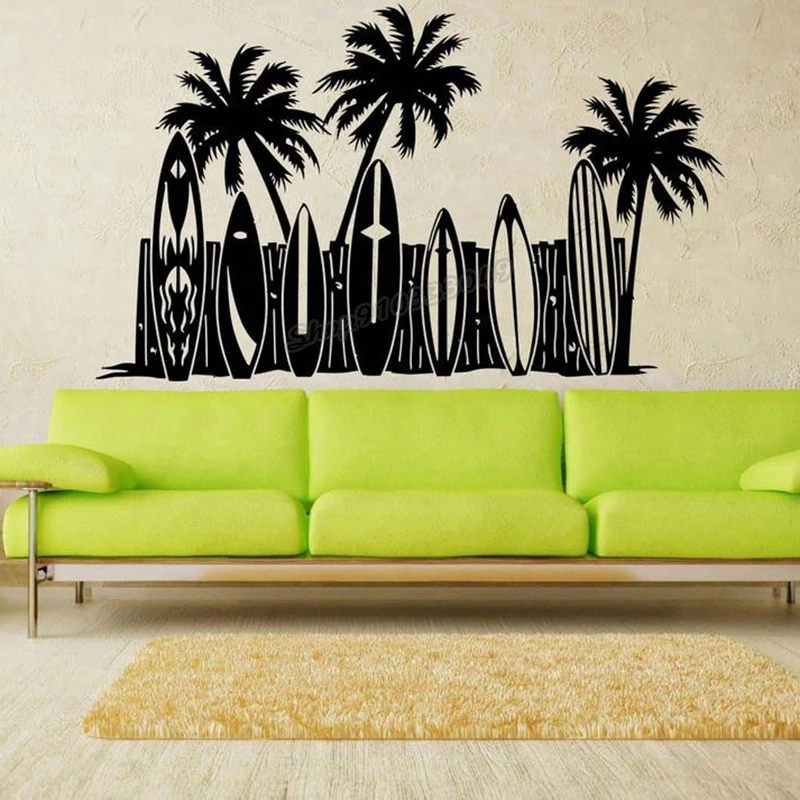 Surfing Wall decal cocoa palm Surf rider Ocean Slip Surf school Water Surf board Wall Sticker for Room Decor Vinyl Decal B259