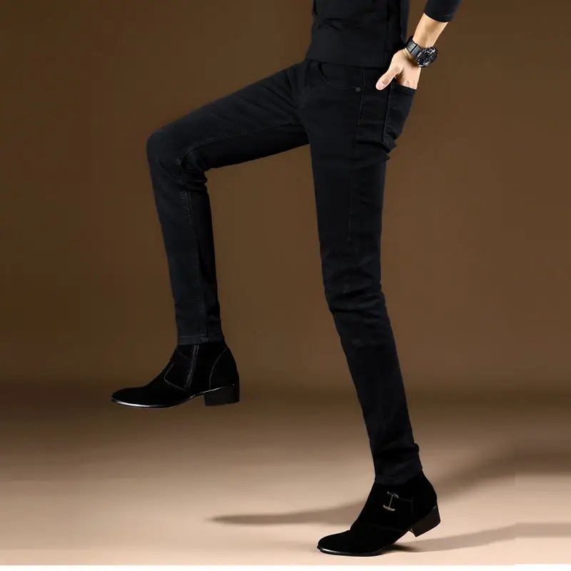Men's Stretch Jeans Elastic Skinny Pants Korean Black Men's Long Pants 2020 Autumn Size Plus Jeans Pencil Pants Mens Jeans Blue