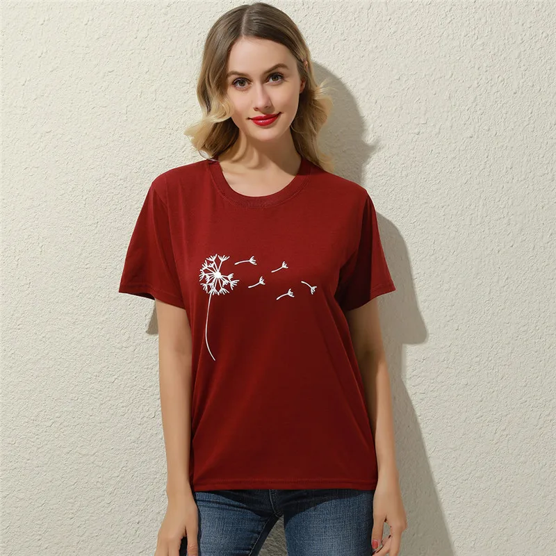 

Wildflower T-Shirts Dandelion Print Women Small Fresh T-Shirt Casual Comfortable All-Match T Shirt Loose Breathable Lady Tee