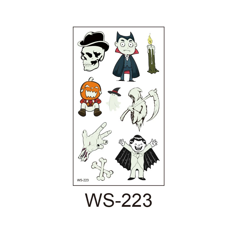 WS-223 Glaryyears 1 лист Хэллоуин Дети Временные татуировки стикеры светящиеся поддельные тыквы макияж флэш Водонепроницаемый Мода маленький боди-арт - Цвет: WS-223