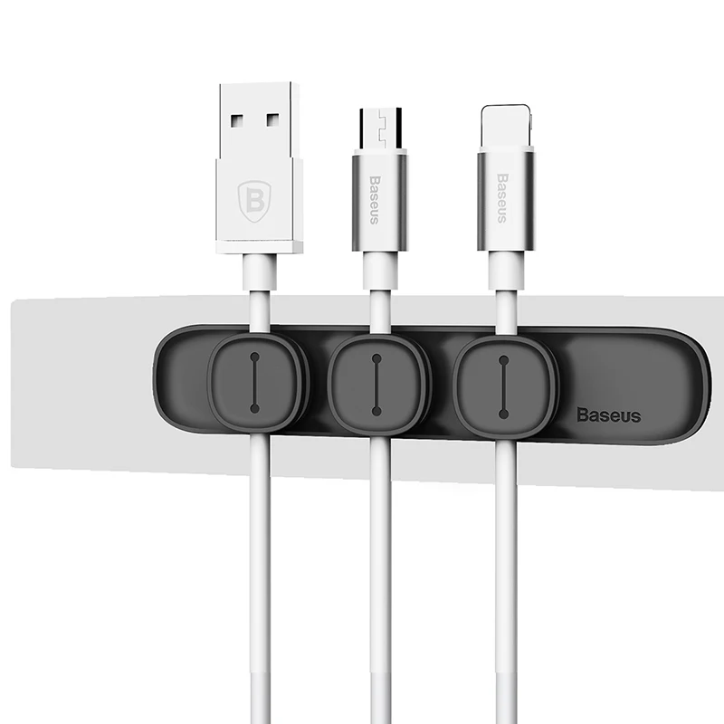 Baseus Магнитный Кабельный органайзер силиконовый USB устройство для сматывания кабеля настольные аккуратные зажимы для управления держатель кабеля для мыши провод для наушников - Цвет: Черный