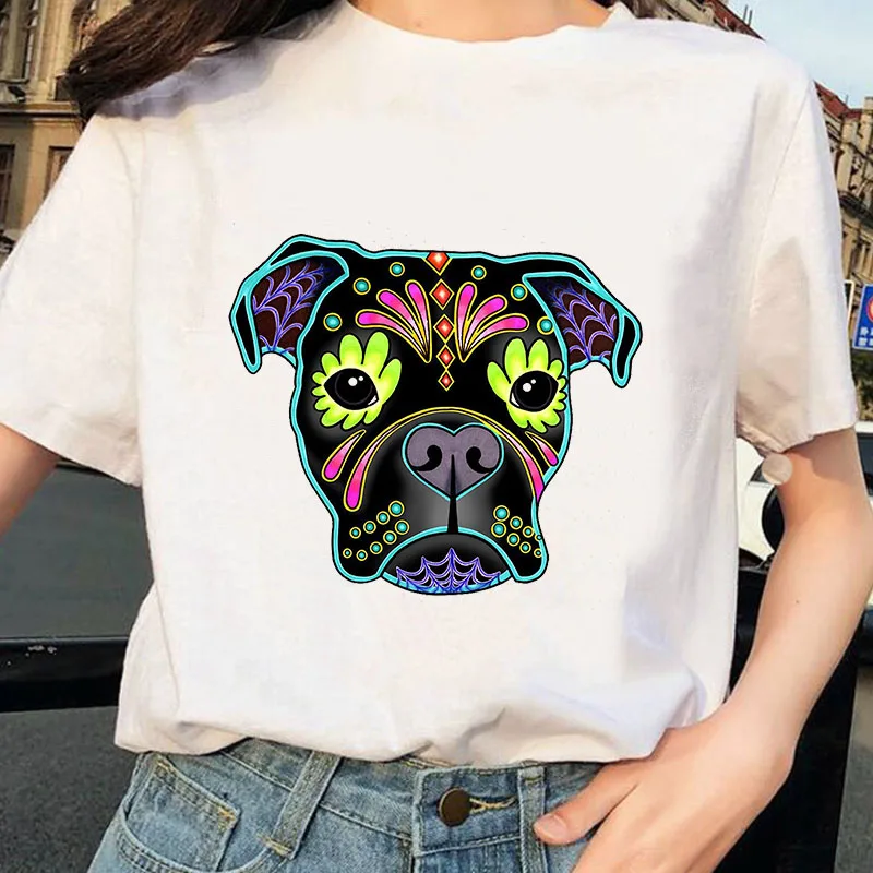 

New Summer French Bulldog T Shirt Women Cute Cartoon Pit Bull Tee Shirt Top Female France Shepherd T-shirts Short Sleeve