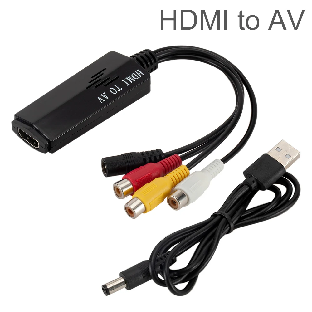 1080P черный 17 см короткий HDMI к RCA адаптер кабель с 90 питания для