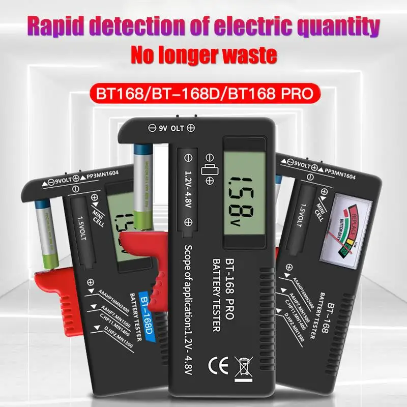

BT168 Portable Universal Digital Colour Coded Meter Indicate Tester Volt Checker For AA AAA 9V Button Battery Tester Checker