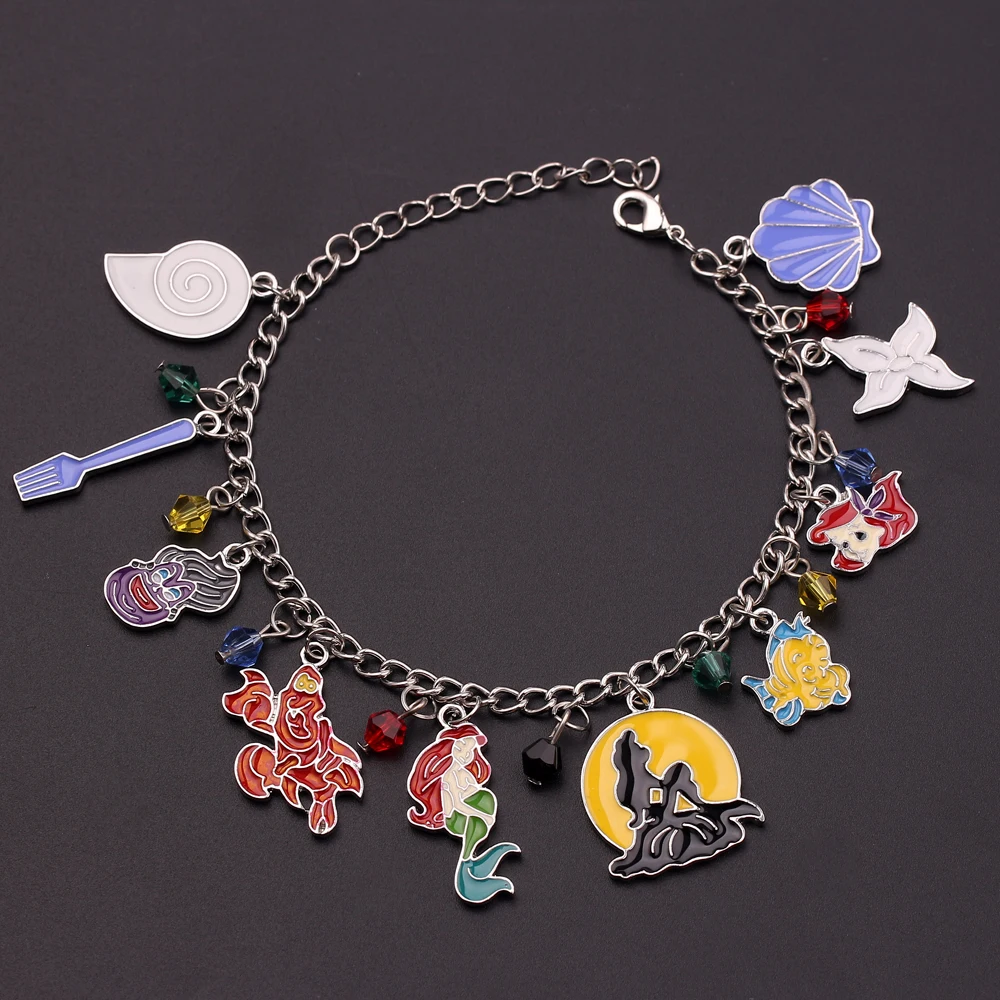 Classic Animated Movie The Little Mermaid Metal Enamel Pendant Bracelet
Princess Ariel Sebastian Cartoon Charm Bracelet For Girl